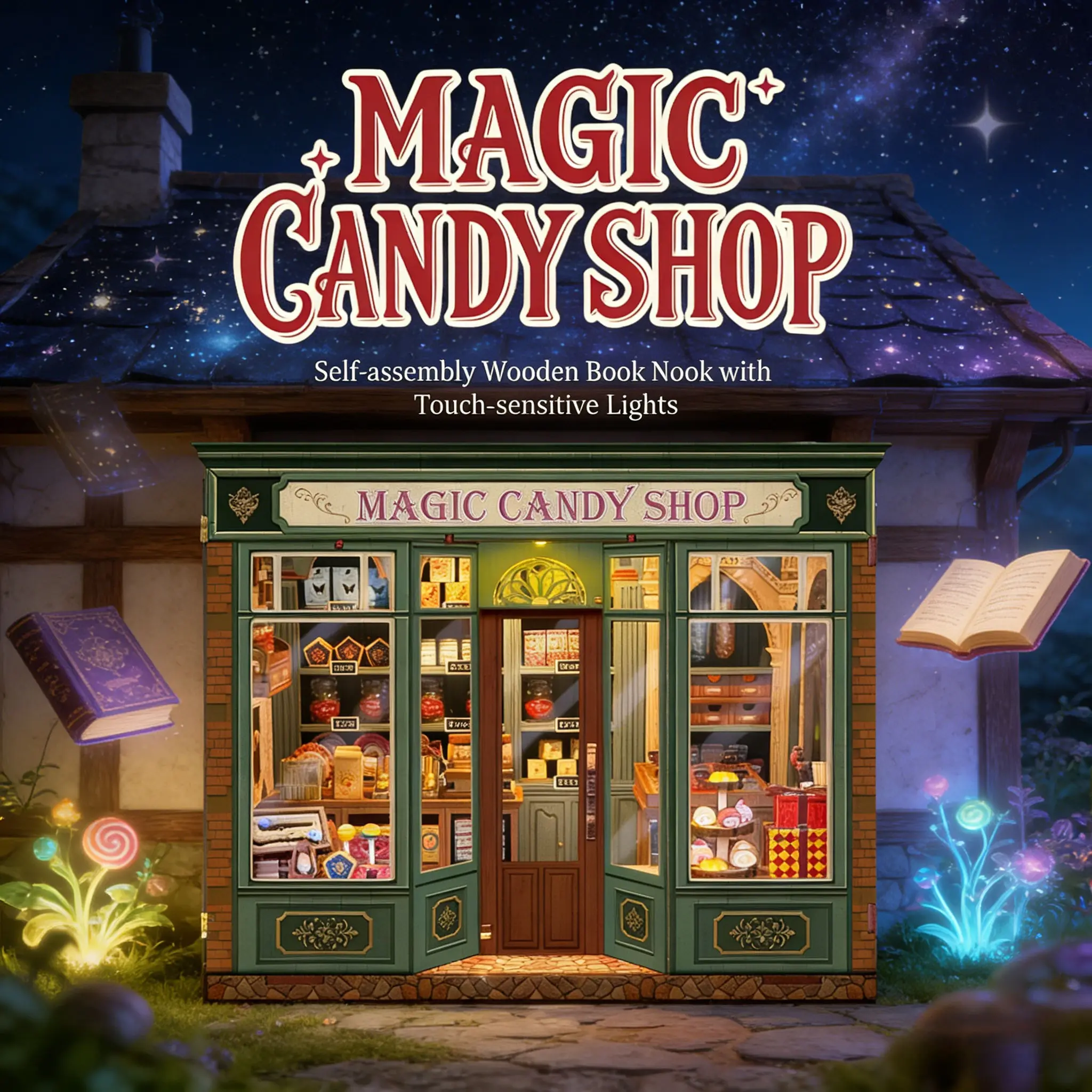 Magic Candy Shop DIY Puppenhaus Miniaturhausmodell – handgefertigtes Spielzeughaus-Bastelset zum Zusammenbauen, Geschenk, kreatives Miniatur-Bauset