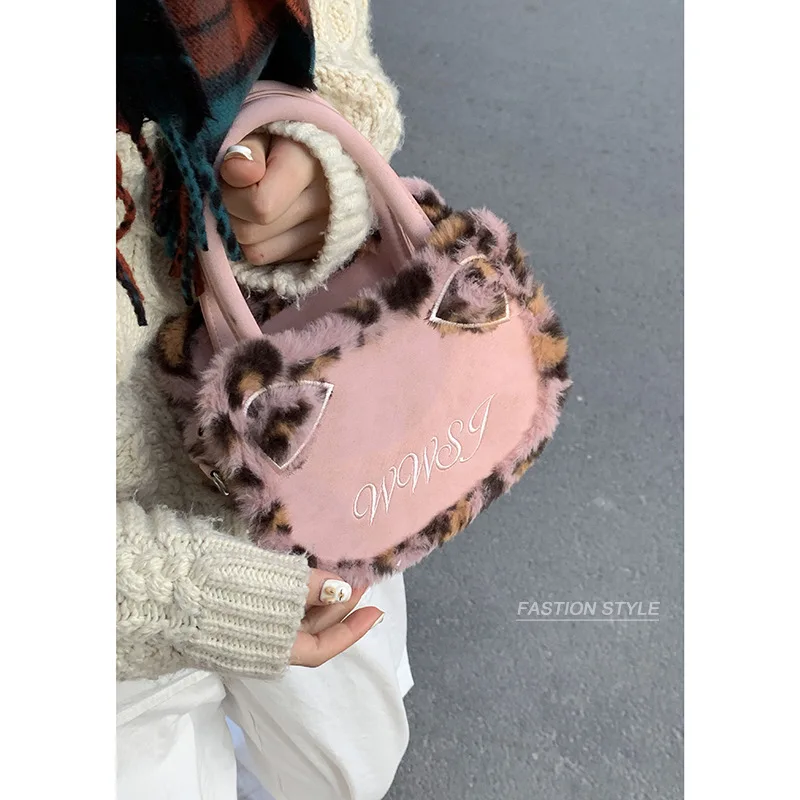 Fashion Leopard Print Design Plush Ladies Handbag 2025 New Suede Women's Small Square Bag Versatile Crossbody Bags for Woman