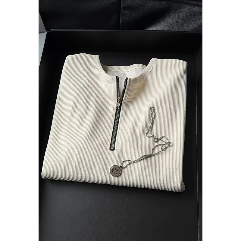 Men Clothing T Shirt for Man Corduroy Long Sleeve Big Size Spring New Design Soft Material Classic