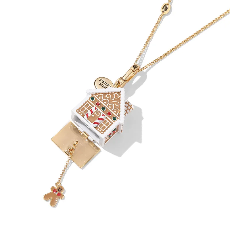 

Enamel Glaze Diamond Design Gingerbread House Pendant Exquisite Open Candy Snow House Christmas Pendant Necklace