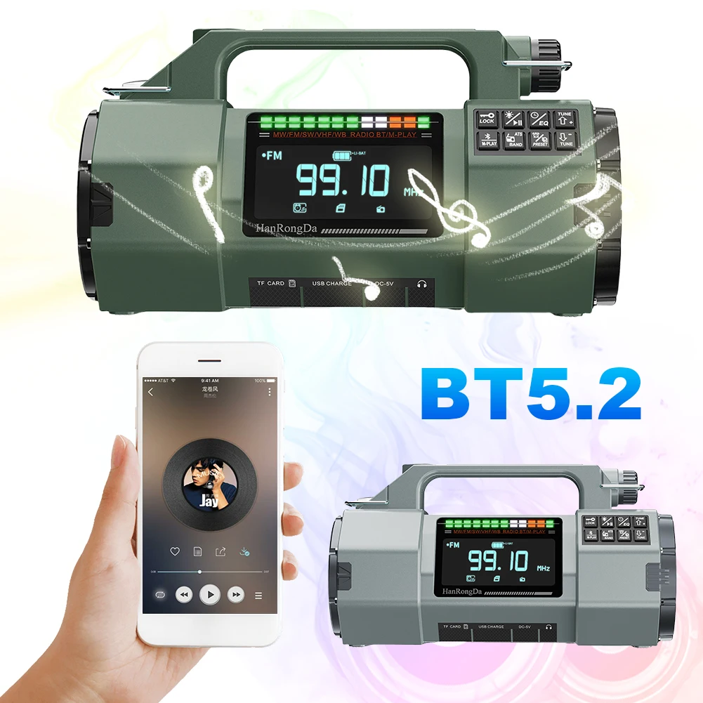 

Radio Emergency Hand Crank with SOS Alarm LED Flashlight BT Speaker Portable Radio Solar Radio for Indoor Outdoor Emergencies