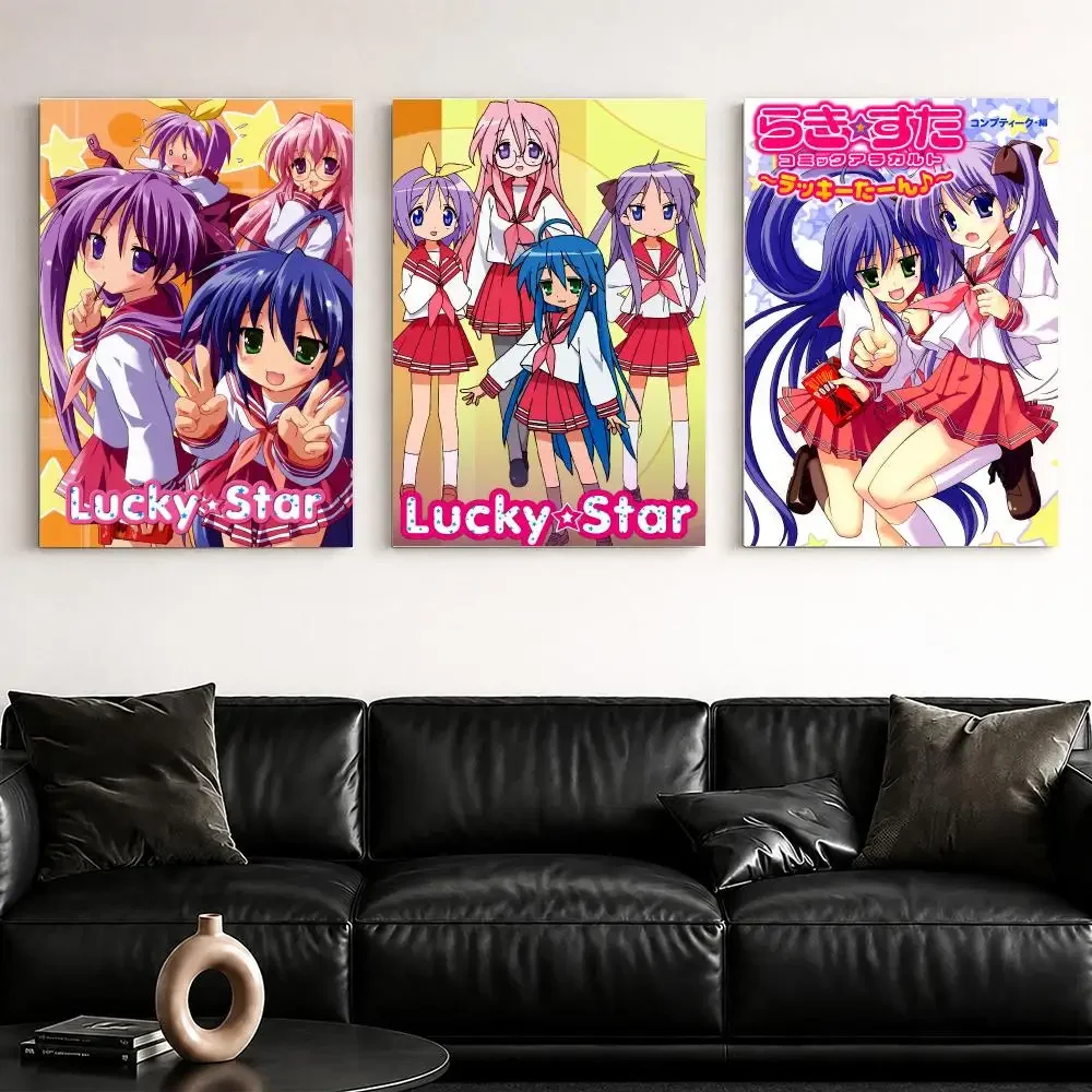 Anime L-Lucky S-Star Comedy Framed Wall Painting Ready to Hang Canvas Poster Wall Art for Bedroom Living Room Hallway Home Decor
