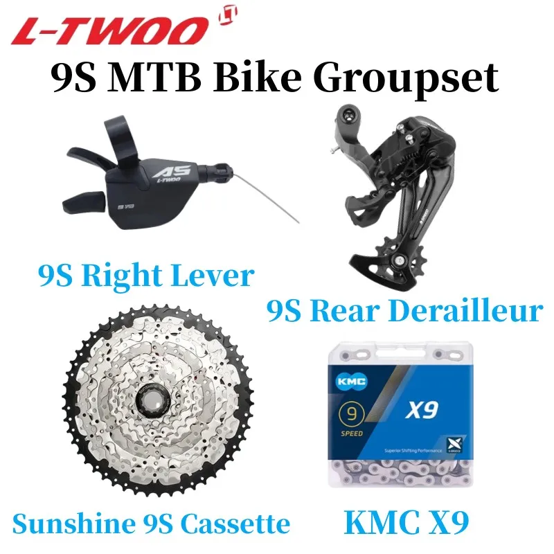 LTWOO A5 9Speed MTB Bike Groupset 1:1 Trigger Shifter Rear Derailleur Groupset 9V Sunshine 9s Cassette KMC X9 9s Chain for SRAM