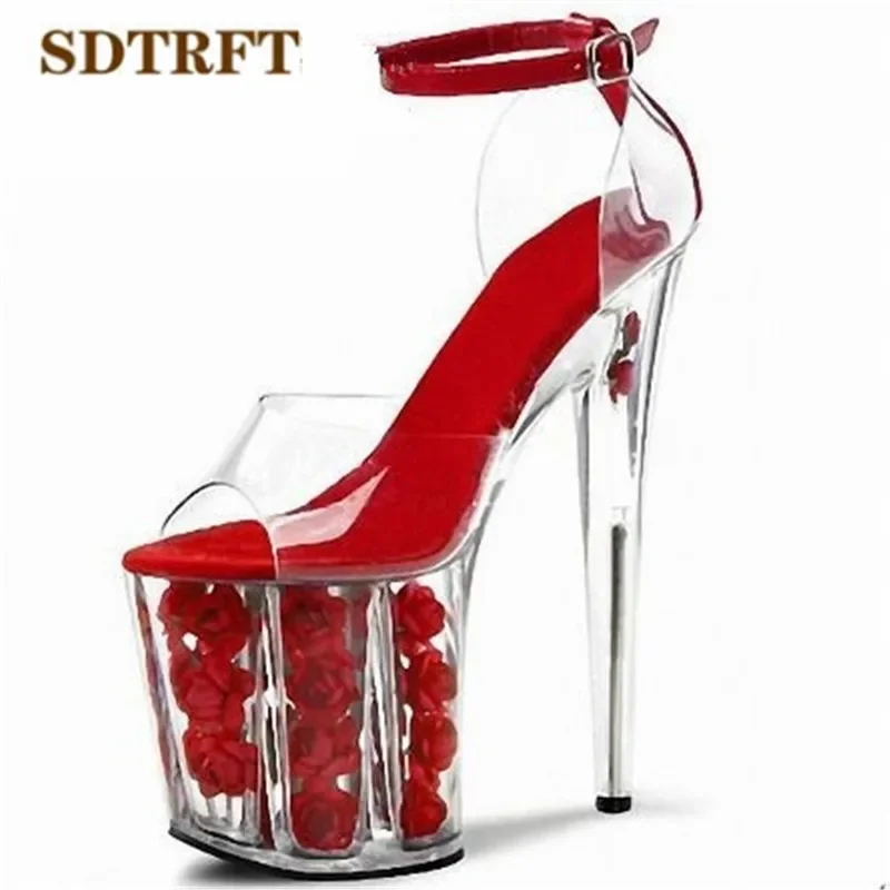 

SDTRFT Shoes Woman Plus: 35–45 46, новые летние женские сандалии на платформе с кристаллами и цветами, сексуальные свадебные туфли-лодочки на тонком высоком каблуке 20 см