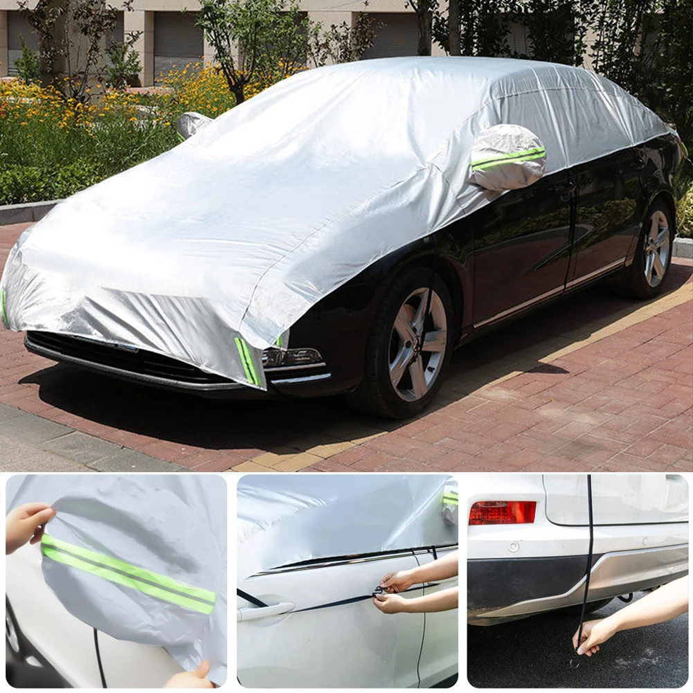 نصف غطاء سيارة مقاوم للمطر أكسفورد الغبار الثلوج غطاء جسم السيارة الشمس الأشعة فوق البنفسجية حماية غطاء حامي السيارة الخارجي لسيارة سيدان SUV #6