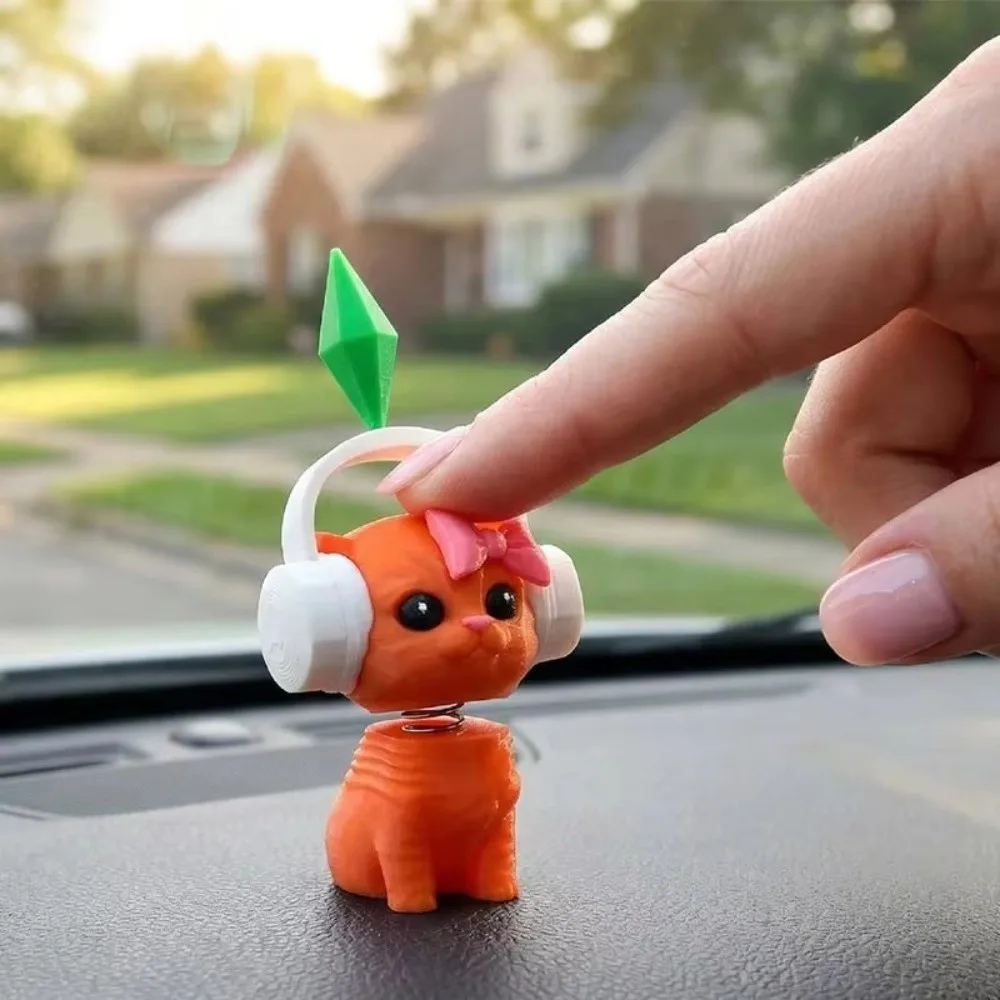 Creativity Cute Sims Cat Dancing Cat Car Ornament Ornament Doll Car Accessory Mini Earphone Cat Model Sims Nodding Dancing Cat