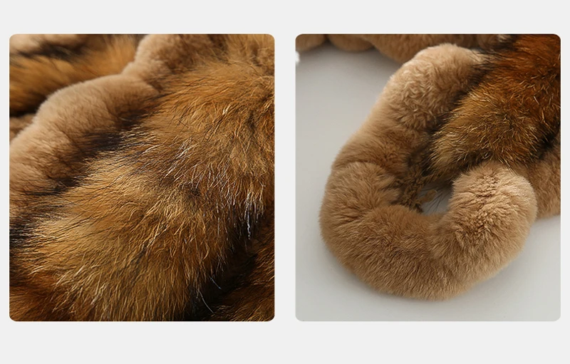 Neuer Damen-Winterschal aus echtem Rex-Kaninchenfell, Warmer Weicher Silberfuchs-Fellschal, Modischer Damen-Poncho aus 100% Echtem Rex-Kaninchenfell – Detail 3