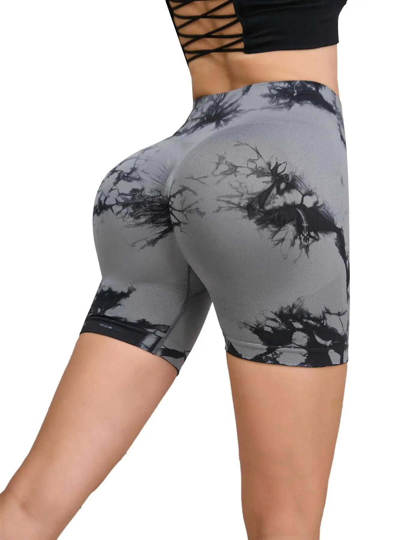 Dames hoge taille en heuplift sport strakke shorts hardlopen sexy perzik fitness yoga shorts, tie-dye naadloze fitnessbroek