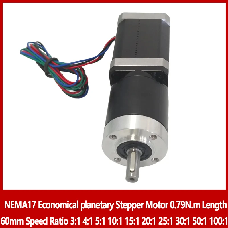 

3:1 4:1 5:1 10:1 15:1 20:1 25:1 30:1 50:1 100:1Speed Ratio NEMA17 Economical planetary Stepper Motor 0.79N.m motor length 60mm