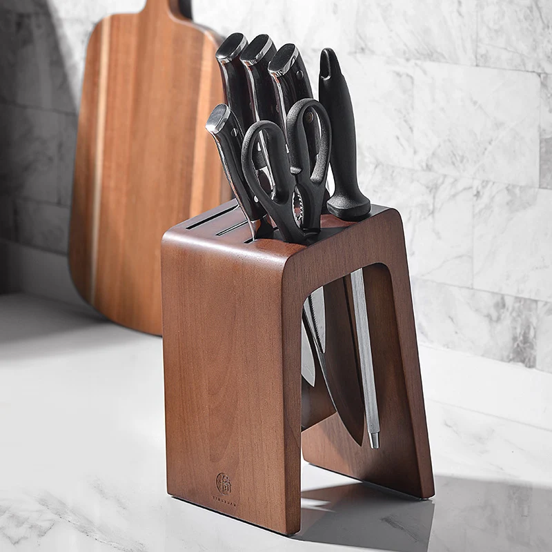 Thick Ebony Wood Kitchen Knife Holder Santoku Cleaver Storage Knife Rack Durable Knife Block Desktop Knife Stand Accessories