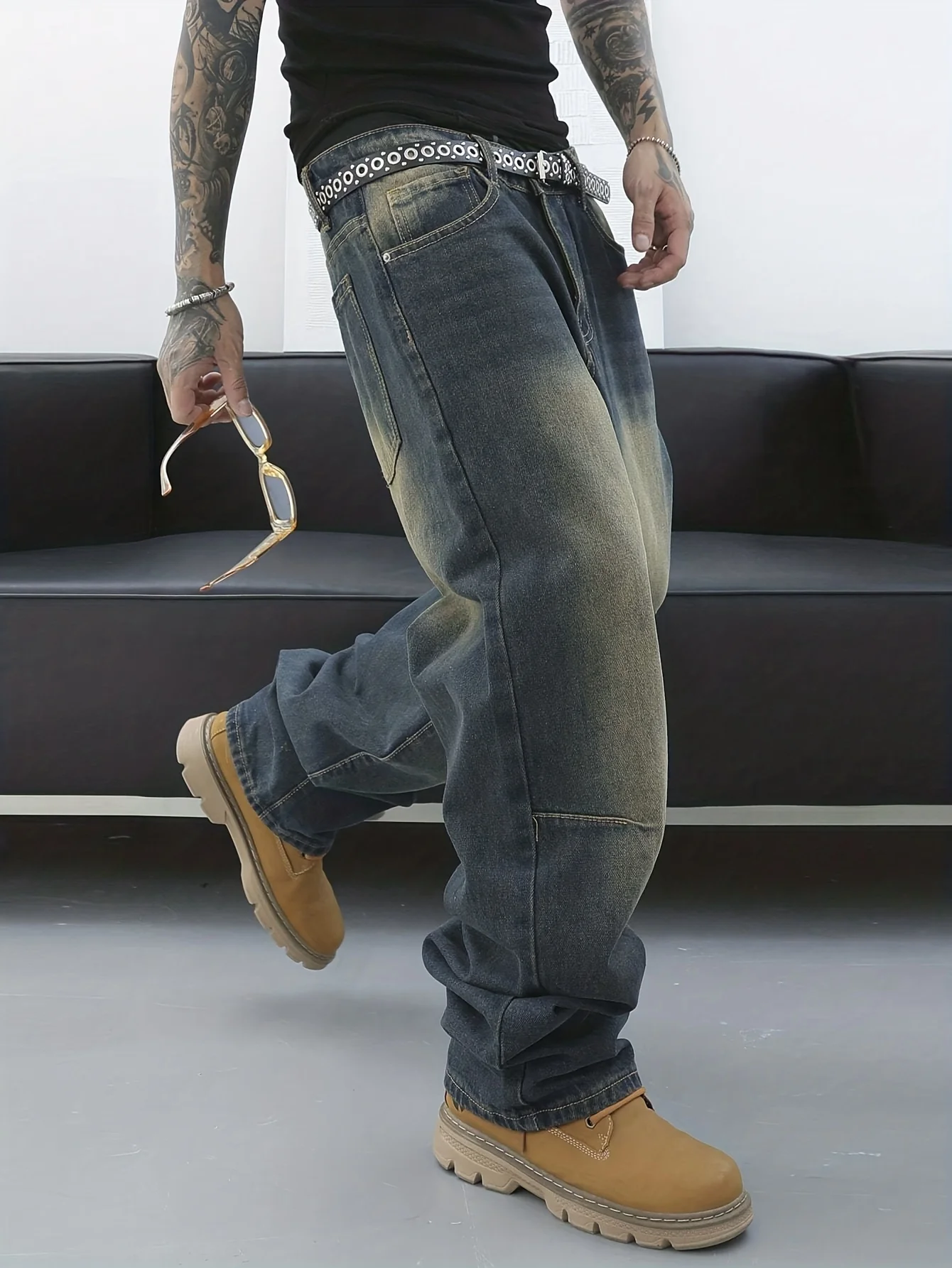 خمر الرجال y2k فضفاض الدينيم الجينز للرجال موضة سراويل تقليدية الشارع الشهير الدنيم الهيب هوب واسعة الساق مستقيم بناطيل كاجوال #5