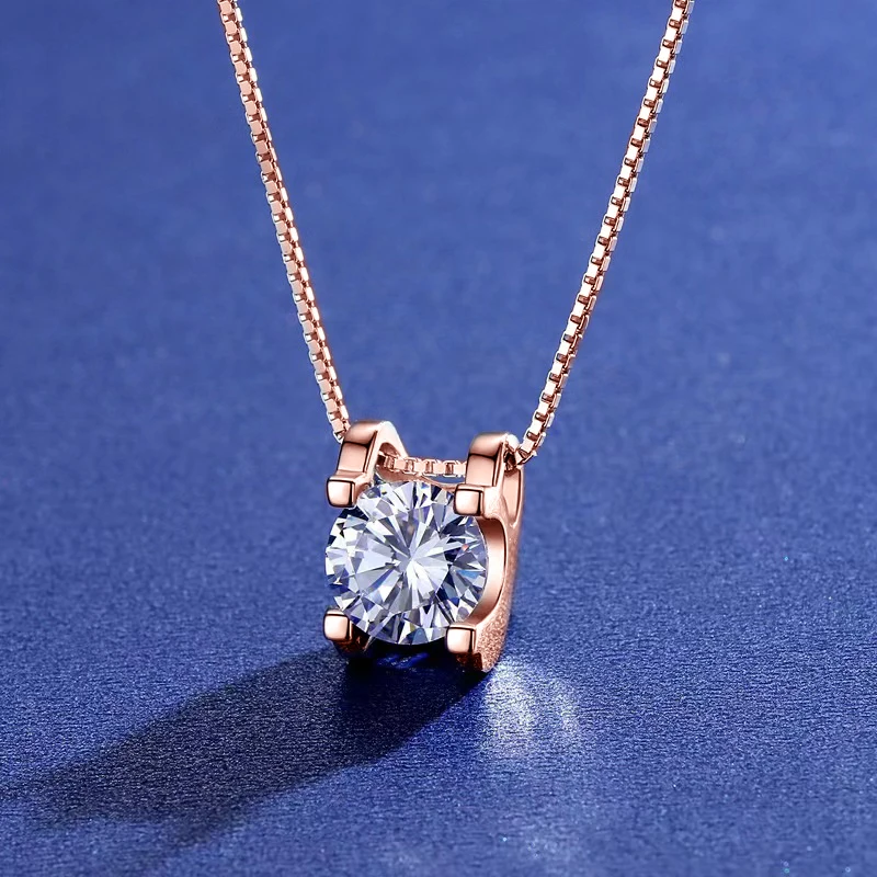 IOGOU 0.5ct D Moissanite Pendant Necklace 18k Rose Gold Plated for Women Real Silver 925 Chain Jewelry Gift with GRA Certificate