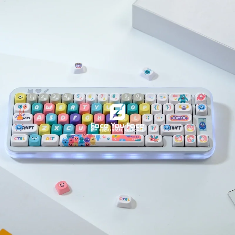 Imagem -04 - Teclas Conjunto Tampa Chave Monstro Pbt Moa Perfil Duplo Tiro Teclado Mecânico de Sublimação Térmica para Personalização 129