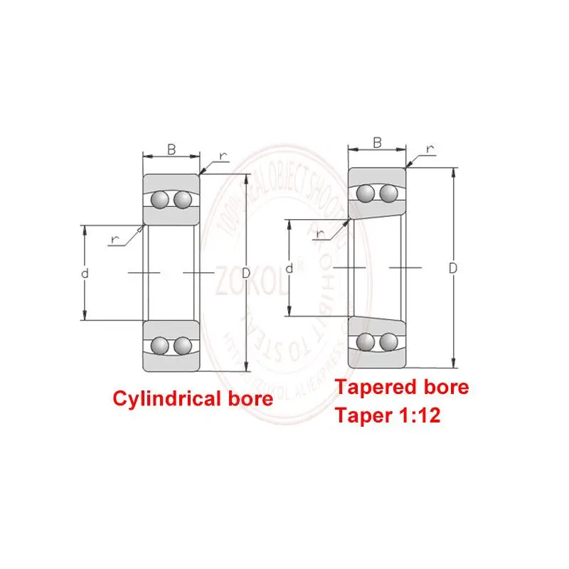 1200 1201 1202 1203 1204 1205 1206 1207 1208 1209 K Double Row Self Aligning Ball Bearing Cylindrical And Tapered