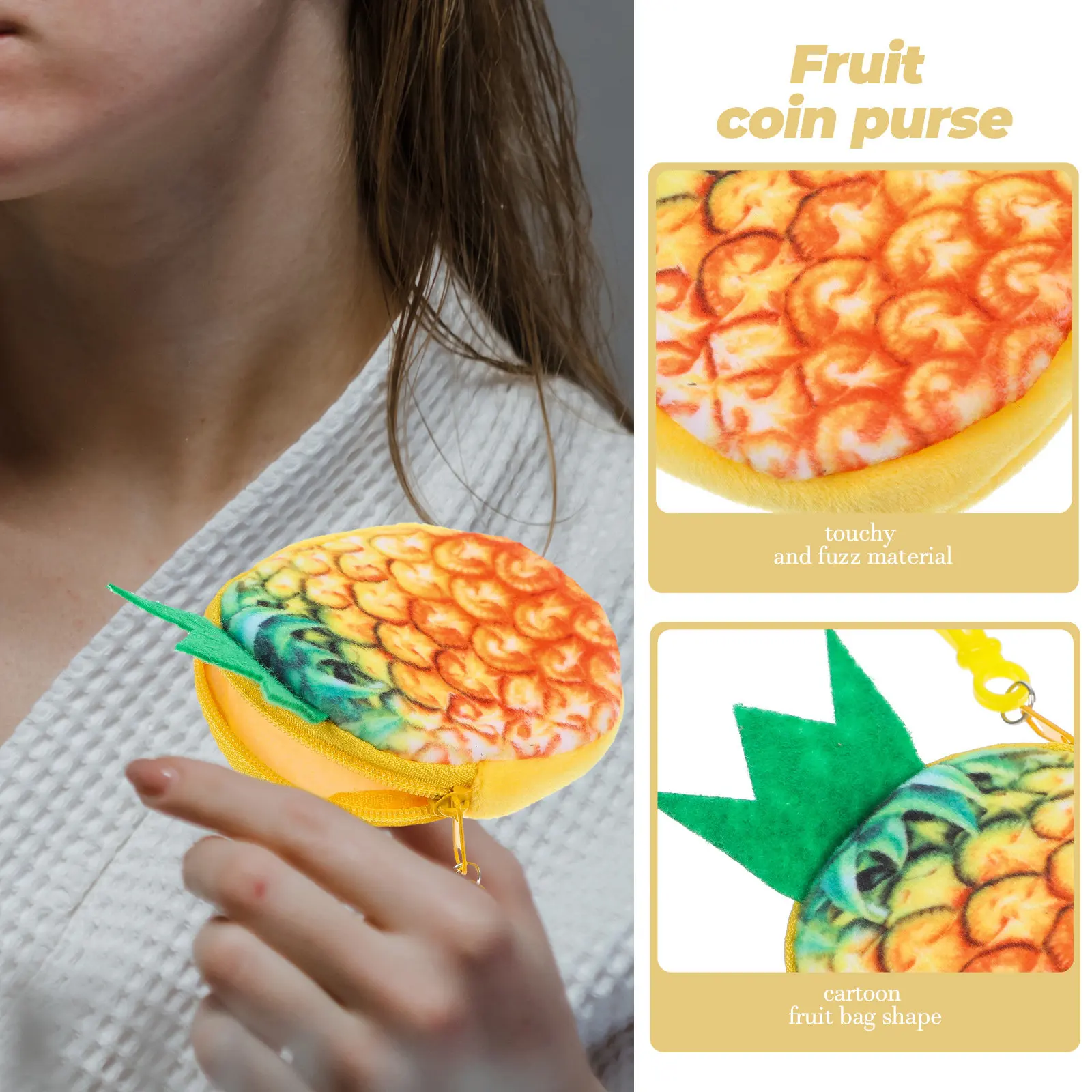 

Fruit Themed Pineapple Coin Purse Mini Wallet for Women Girls Compact Pouch with Metal Zipper Pull Chain Easy Carry Lipstick