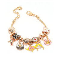 Kawaii Anime Sailor Moon Bracelets Tsukino Usagi Pendant Luna Cat Beads Bangles Cosplay Props Chains for Women Girl Gift