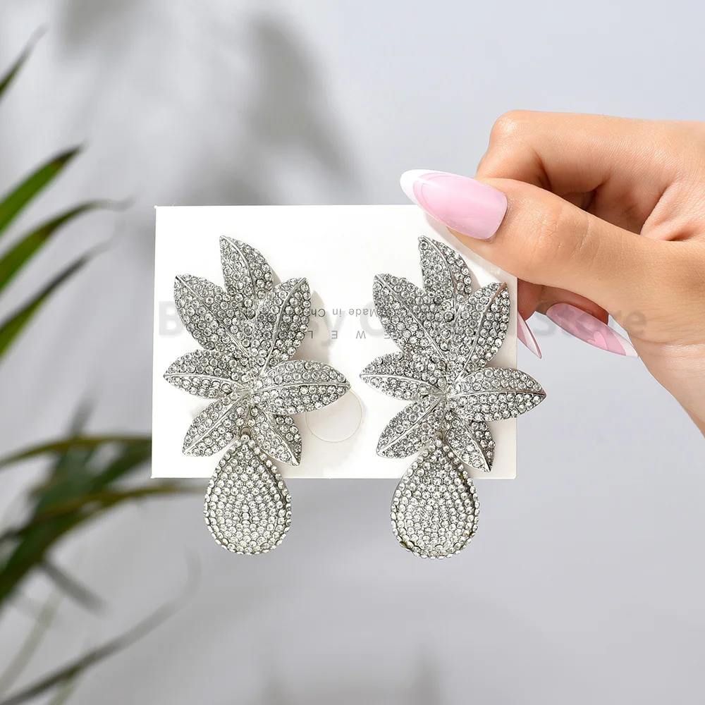 Fashion Geometric Metal Full Crystal Dangle Earrings For Women Girls Holiday Hawaii Party Luxury Quality Jewelry Ear Accessories