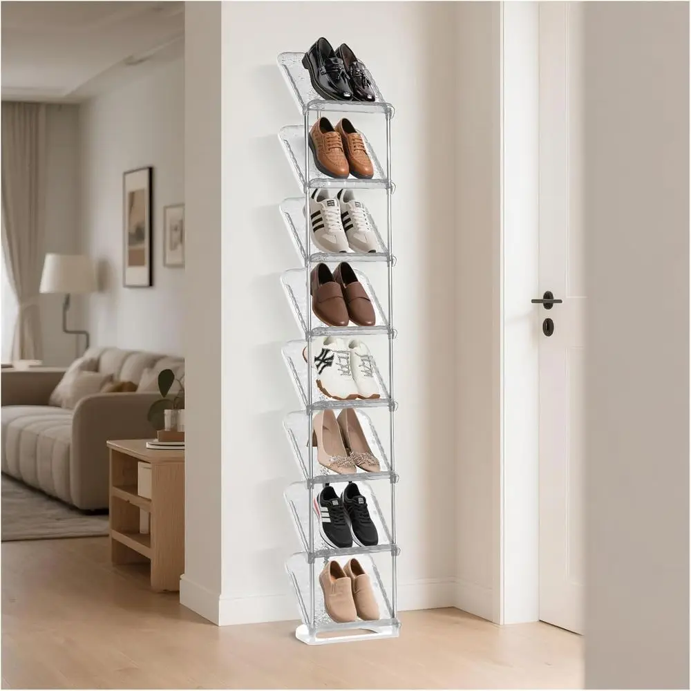 

SMILHELTD Veal Shoe Rack 8 Tiers Narrow Clear Sneaker Storage Holder Luxurious Slim Tall Organizer Space Saving Shel or Entryway