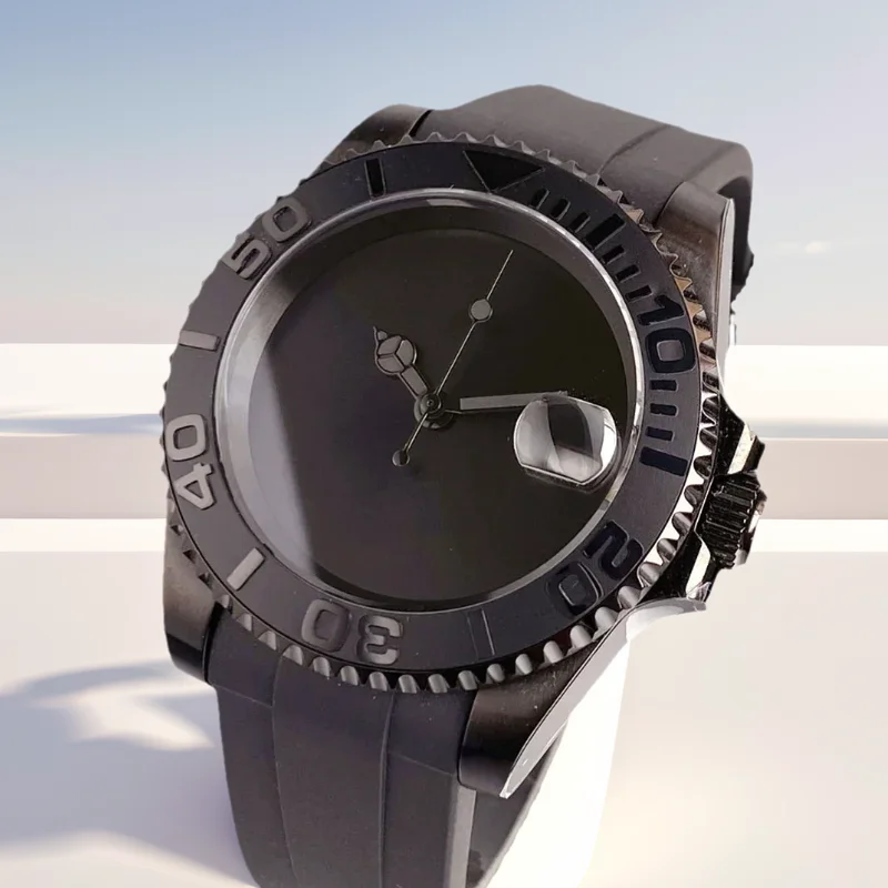 Black 200m Waterproof Mechanica Male Watch Japan NH35A Movement 120clicks Bezel Curved End Silicone  Band