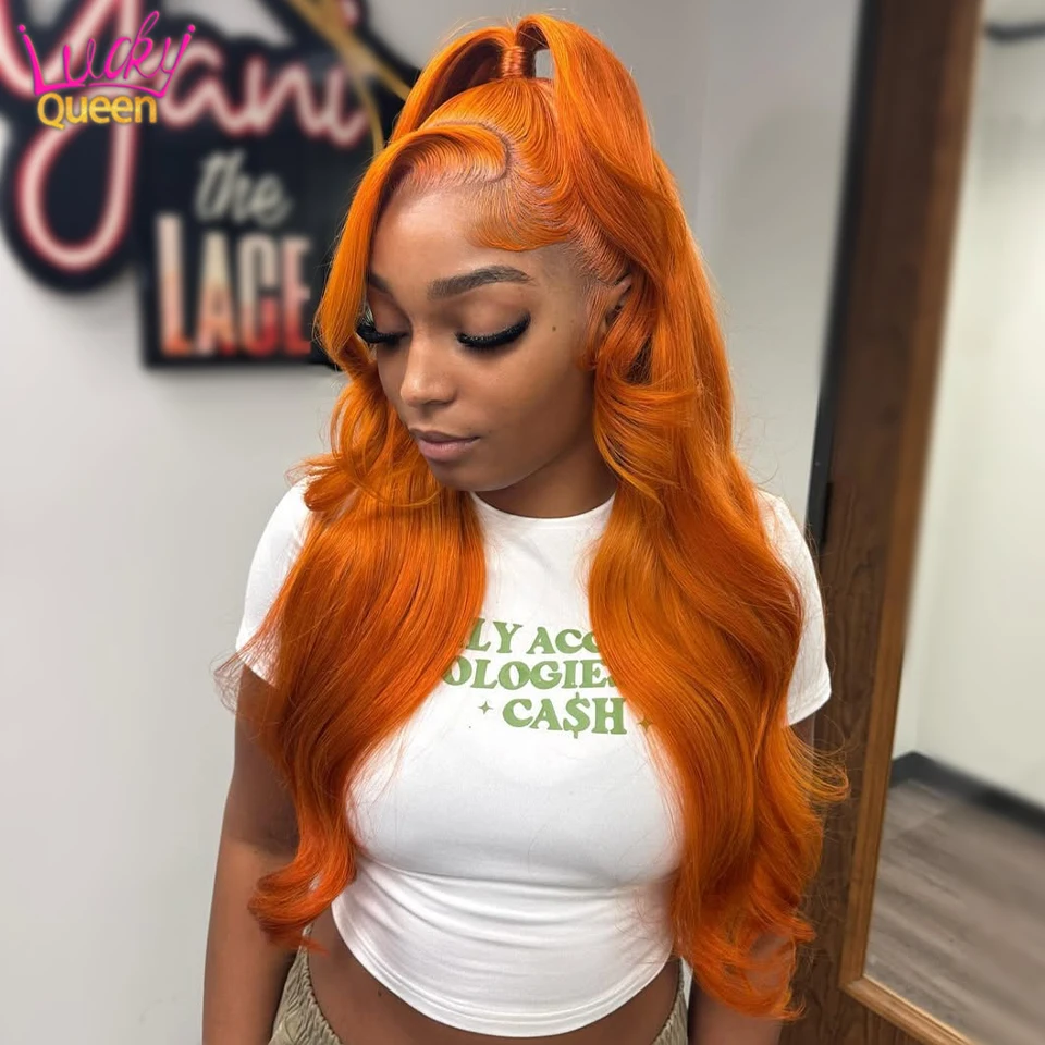 

Upgrade Orange Bright 7X5 Glueless 180 Density 5X5 Transparent Lace Body Wave 13X6 Human Hair Pre Plucked Frontal Wigs For Women