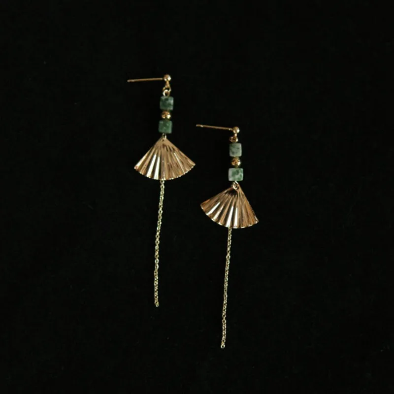 Boucles d'oreilles carrées vertes dégradées vintage pour femmes, boucles d'oreilles en éventail brillant, glands de haute qualité, bijoux élégants, goutte tendance de la mode