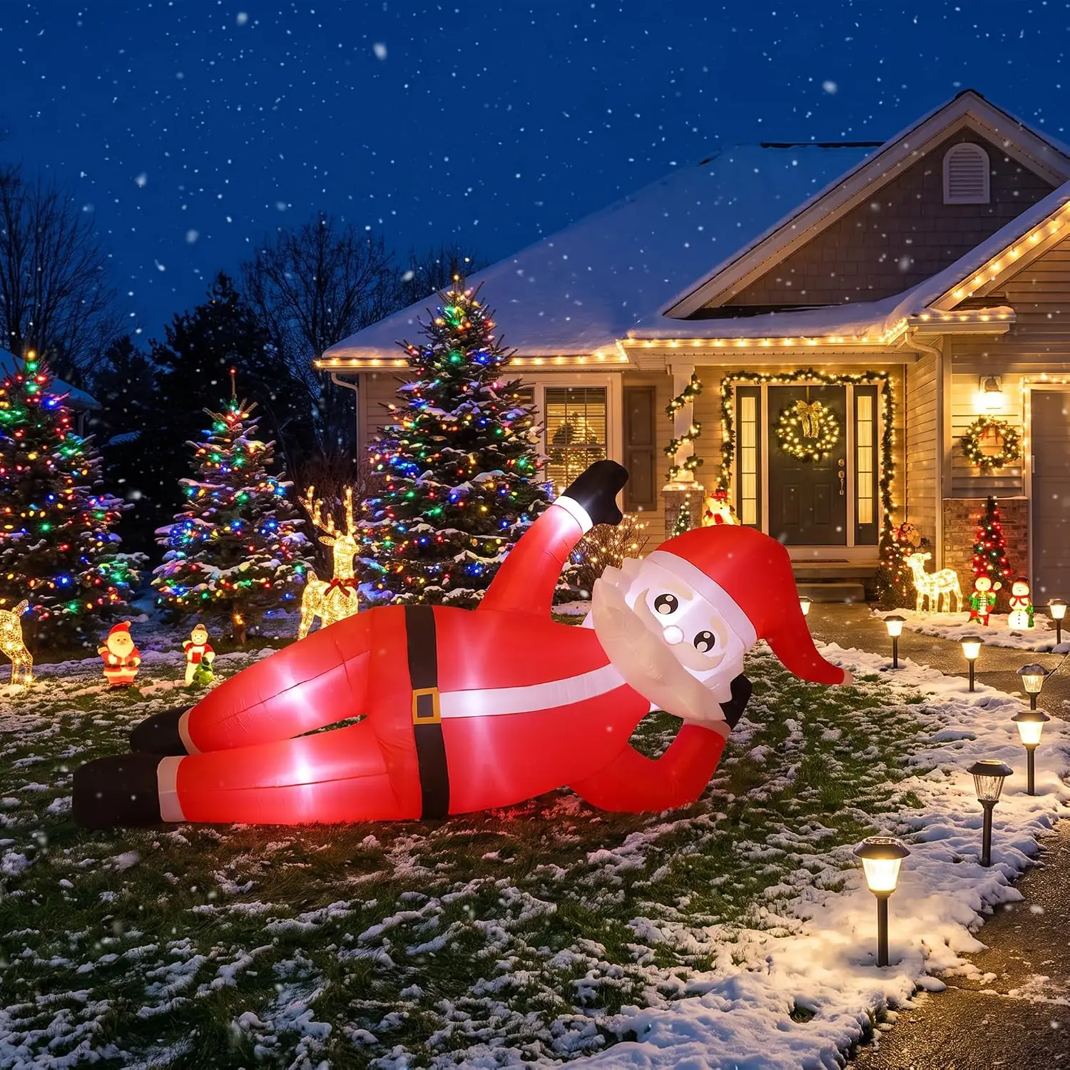 5 FT Reclining Inflatable Santa Claus – Water-Resistant Outdoor Christmas Yard Decoration, Weighted Base for Stable Holiday Lawn Display