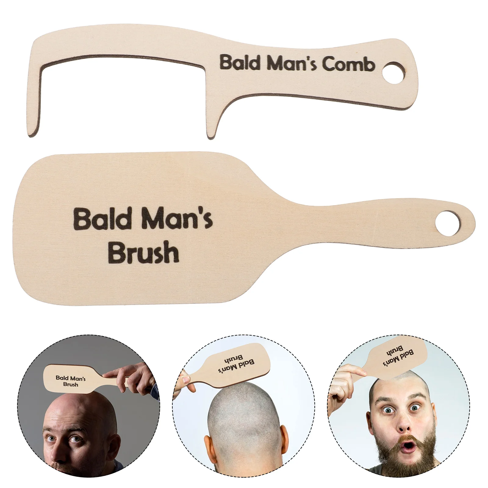 2PCS Funny Present Comb for Bald Man Present for Men Hair Loss Funny Wooden Hairless Combing Brush and Toothless Comb Present Se