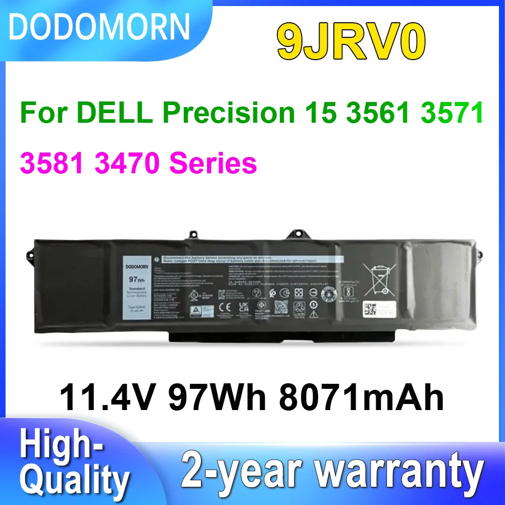 

DODOMORN 9JRV0 For DELL Precision 15 3561 3571 3581 3470 Series Laptop Battery 9JRVO 53XP7 053XP7 11.4V 97Wh 8071mAh In Stock