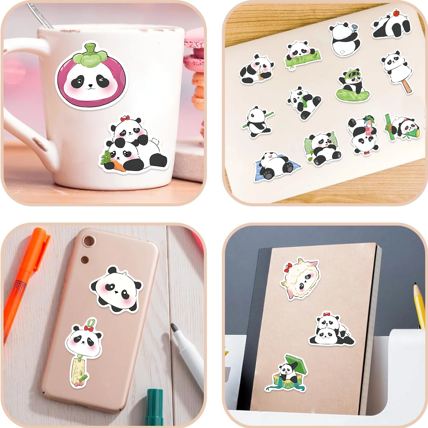 50 قطعة من ملصقات الفينيل المقاومة للماء على شكل باندا كرتونية لطيفة لهدايا الأطفال