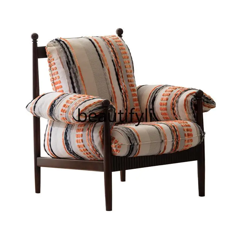 

French tiger chair single sofa casual retro solid wood single chair home bedroom small sofa