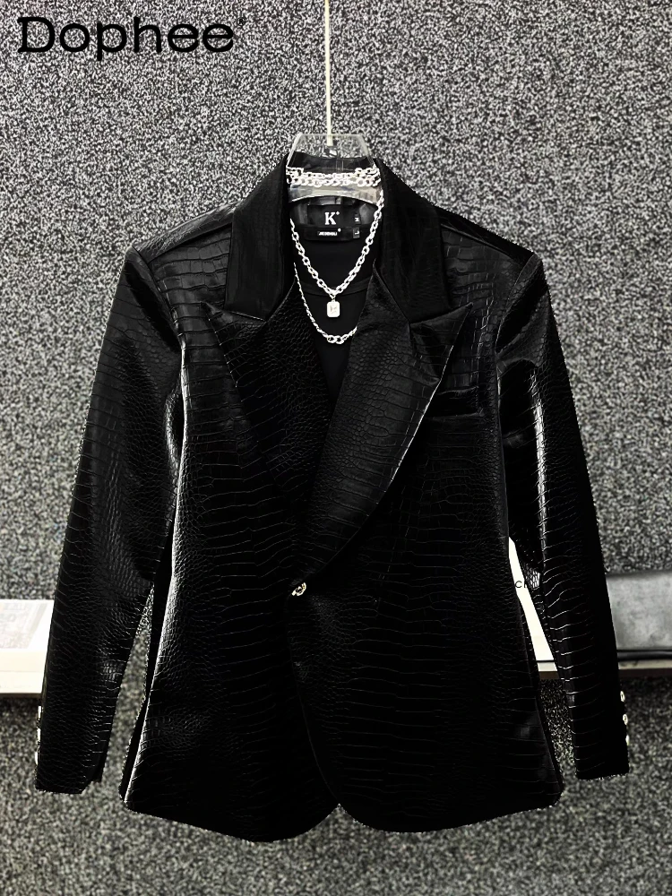 

Trendy High-End Padded Shoulder Suit Leather Jackets Men 2025 Autumn New Trendy Versatile Tops Stylish PU Leather Suit Jacket