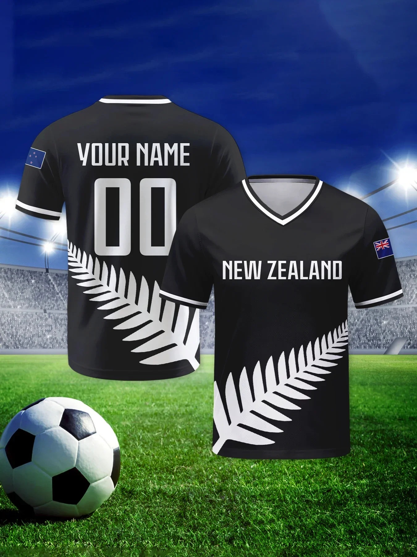 New Zealand Football Jersey Customizable with Name and Number, V-Neck, National Team Football Shirt for Men, Youth, and Women view 4