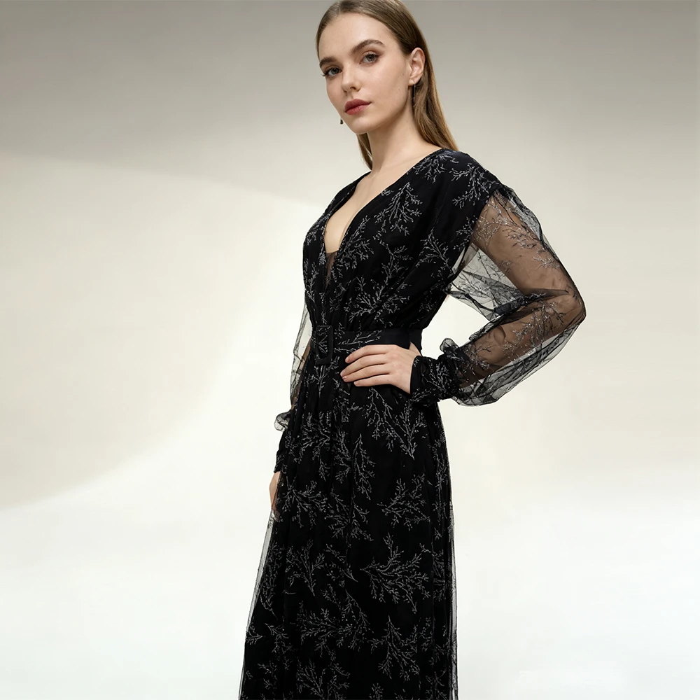 فستان سهرة أنيق جديد برقبة على شكل حرف v طويل 2025 فاخر للنساء بأكمام طويلة لحفلات الزفاف وحفلات الكوكتيل #6