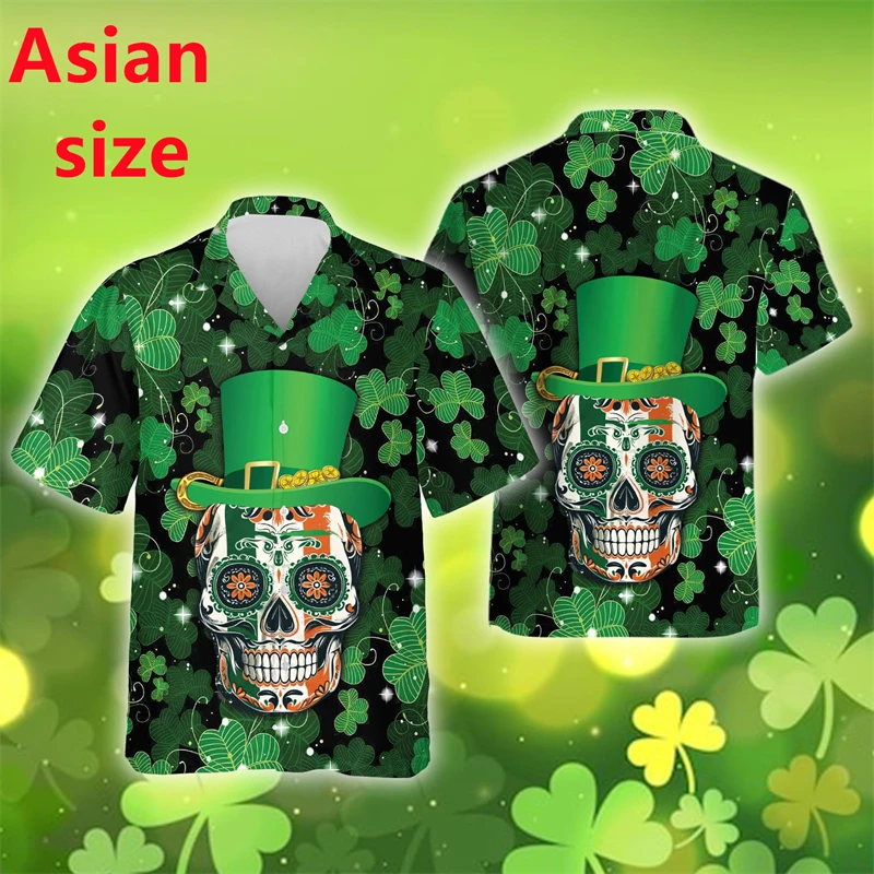 Shamrock Element St.Patrick’S Day Pattern Men's Shirts 2025 Casual Short Sleeve Leprechaun Single-Breasted Trend Men Shirt Tops