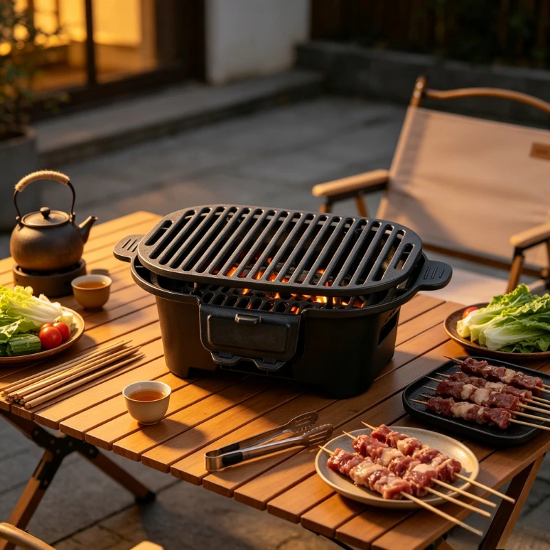 Thickened Cast Iron Charcoal Stove Portable New‑Chinese Fire Pit for Tea‑Boiling BBQ Household Outdoor Camping Heating Brazier