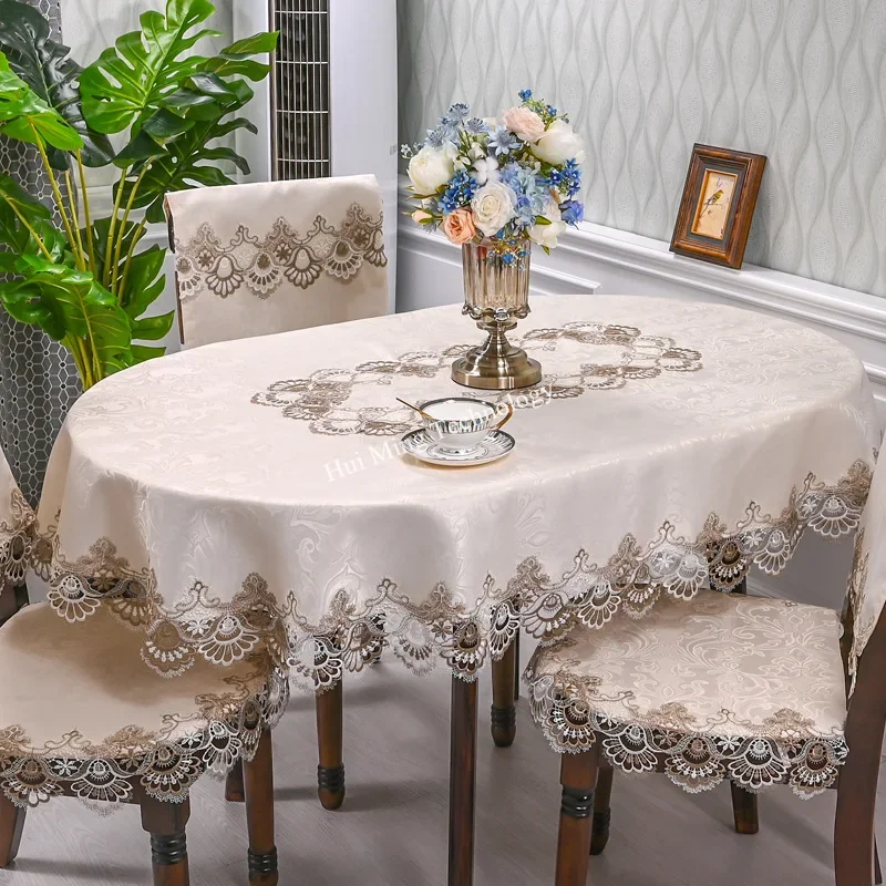 Oval Table Cloth White Embroidered Fold Tea Juppe Dining Table Cover Tablecloth Home Lace Art Dust Cover Chair Cover