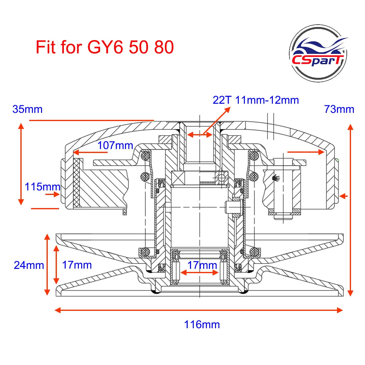 Racing 6-Groove Torque Sliding Driver Clutch Sheave GY6 50CC 60CC 80CC DIO  JOG 50 90 100  Keeway   Scooter ATV Buggy Parts