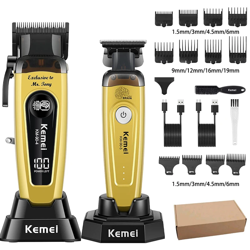 KEMEI Haartrimmer voor heren, draadloze professionele tondeuse, baardtrimmer, kappersverzorgingsset, haarknipmachine, 11.501 RPM,