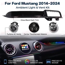 Car Ambient Light for Ford Mustang 2014-2024 LED AC Panel Touch Screen Turbine Air Vent Outlet Dashboard Interior Lighting Kit