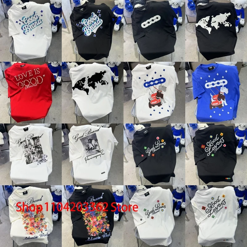 

Summer Fashion Streetwear Goodbrand T Shirts Men Women Couples Hot Drill Embroidery Logo Pattern Short Sleeve Top Tee