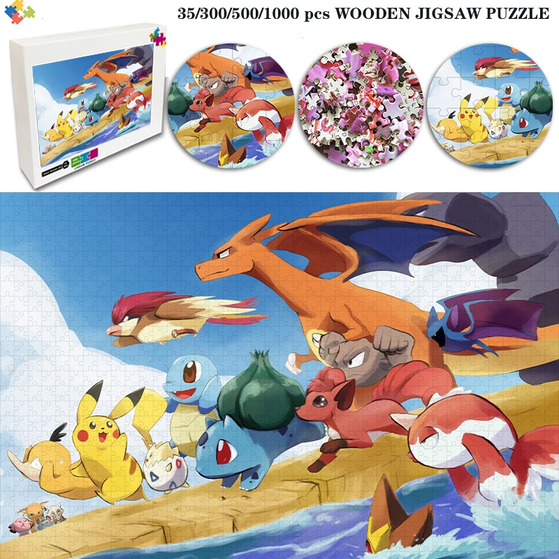 Pikachu Pokemon Jigsaw Puzzles 35/300/500/1000 Pieces Jigsaw Pokemon Educational Decompressing Diy Large Puzzle Game Toys Gift