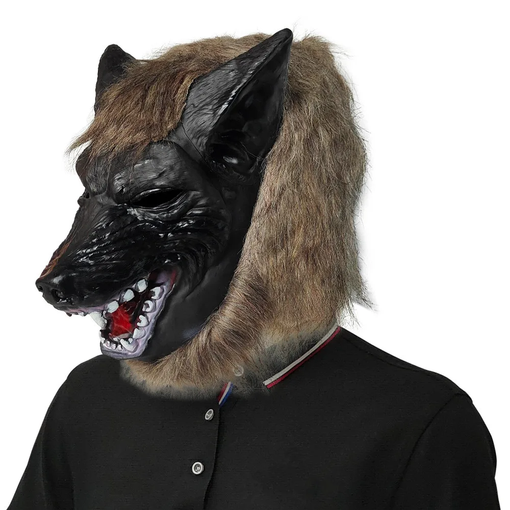 Halloween Horror-Maske aus Latex mit Wolfskopf und Krallen-Handschuhen, Werwolf-Verkleidungsmaske für Karneval, Cosplay und Kostümpartys – Detail 3