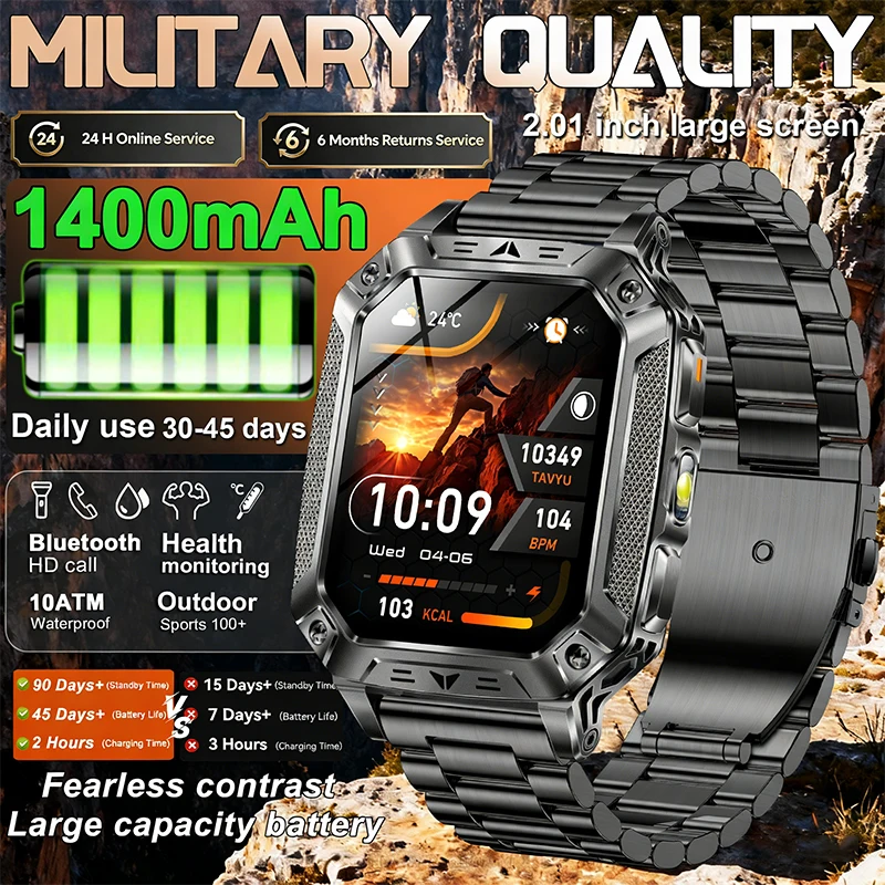 LIGE New 1400mAh Large Battery Military Outdoor 2.01 inches Smart watch Men 10ATM Waterproof Bluetooth Call Sports Smart Watch