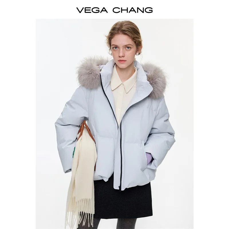 เสื้อแจ็คเก็ตผ้าฝ้ายบุขนเป็ดสำหรับผู้หญิง Vega Chang รุ่นใหม่สำหรับฤดูหนาว กันน้ำ ผ้า softshell  คอปกขนแรคคูน  บุด้วยกำมะหยี่นุ่มสบาย 90%