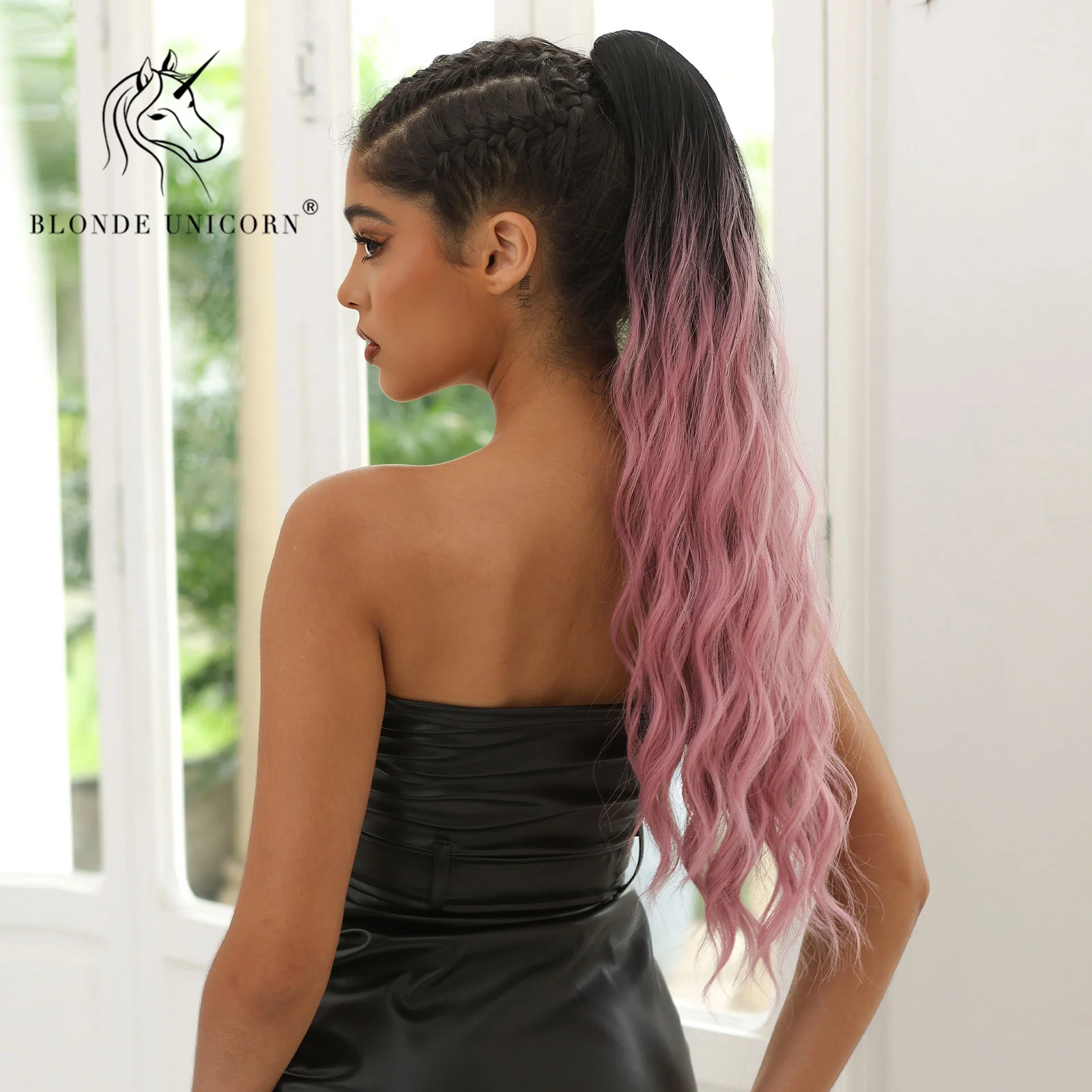 Blonde Unicorn Long Straight Wrap Around Clip In Ponytail Hair Extension Synthetic Pony Tail Fake Hair Blonde False Afro Hairpie