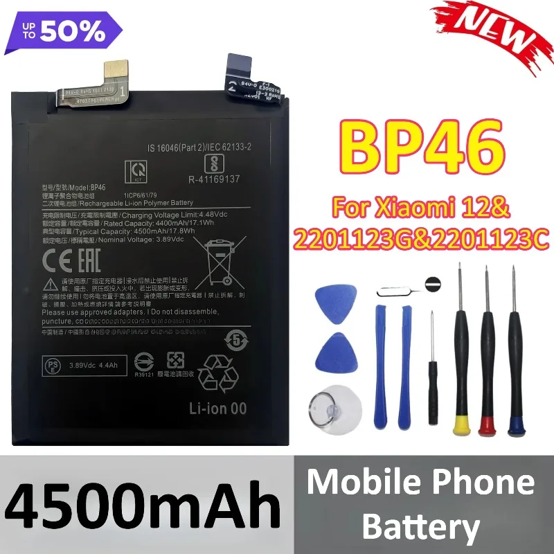 New 4500mAh BP46 battery For Xiaomi 12 2201123G 2201123C Mobile Phone Battery + Tools
