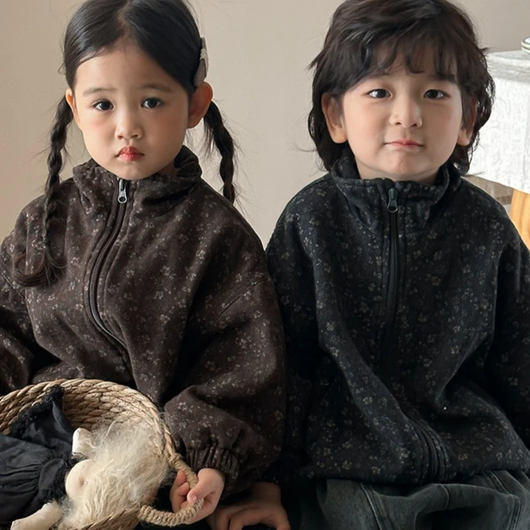 

Coat 2025 Autumn and Winter New Children's Clothing Korean Style Boys and Girls Sen Department Retro Broken Flower Coat