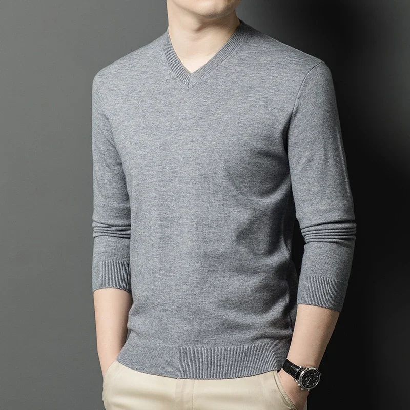 جديد البلوزات الرجالية الخامس الرقبة الأساسية بلون البلوزات الجولة الرقبة البلوفرات المرنة الدافئة الخريف محبوك المتضخم سترة الرجال #6