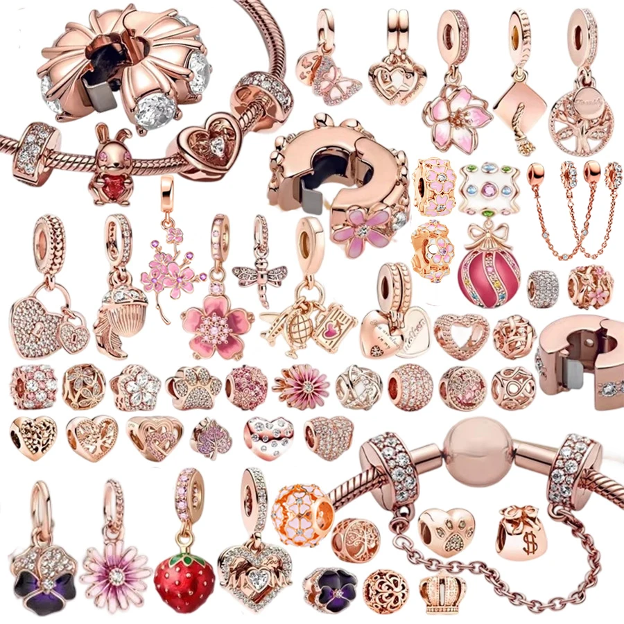

Hot Sale Rose Gold Fit DIY Original Bracelet Floral/Animal/Heart Zircon Pendants Charms Beads Fashion Women Jewelry Making Gift