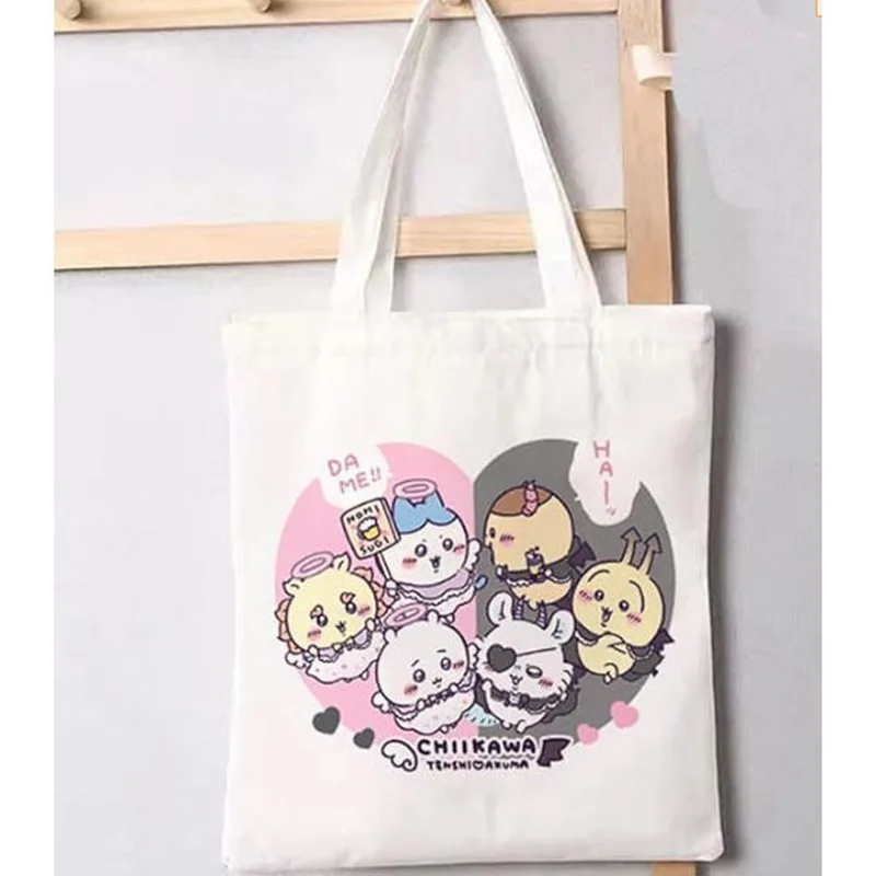 Bolso de lona con estampado de dibujos animados Kawaii Chiikawa, bolso de hombro de gran capacidad para niñas, bolso de compras plegable de estilo Anime duradero